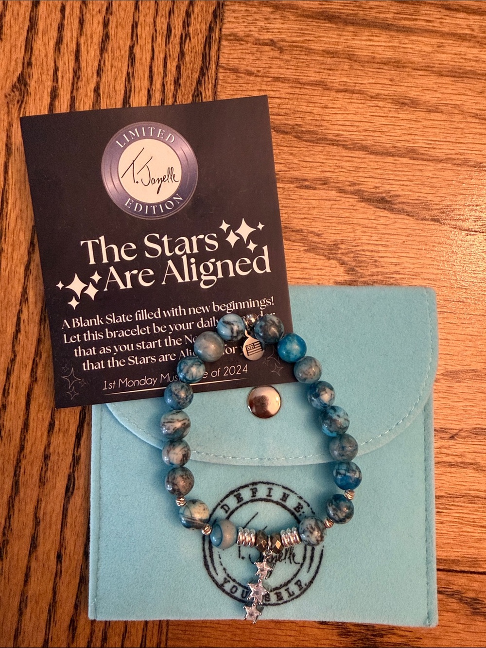 NWT T. Jazelle Limited Edition Blue Beaded Bracelet with Stars silver charm.